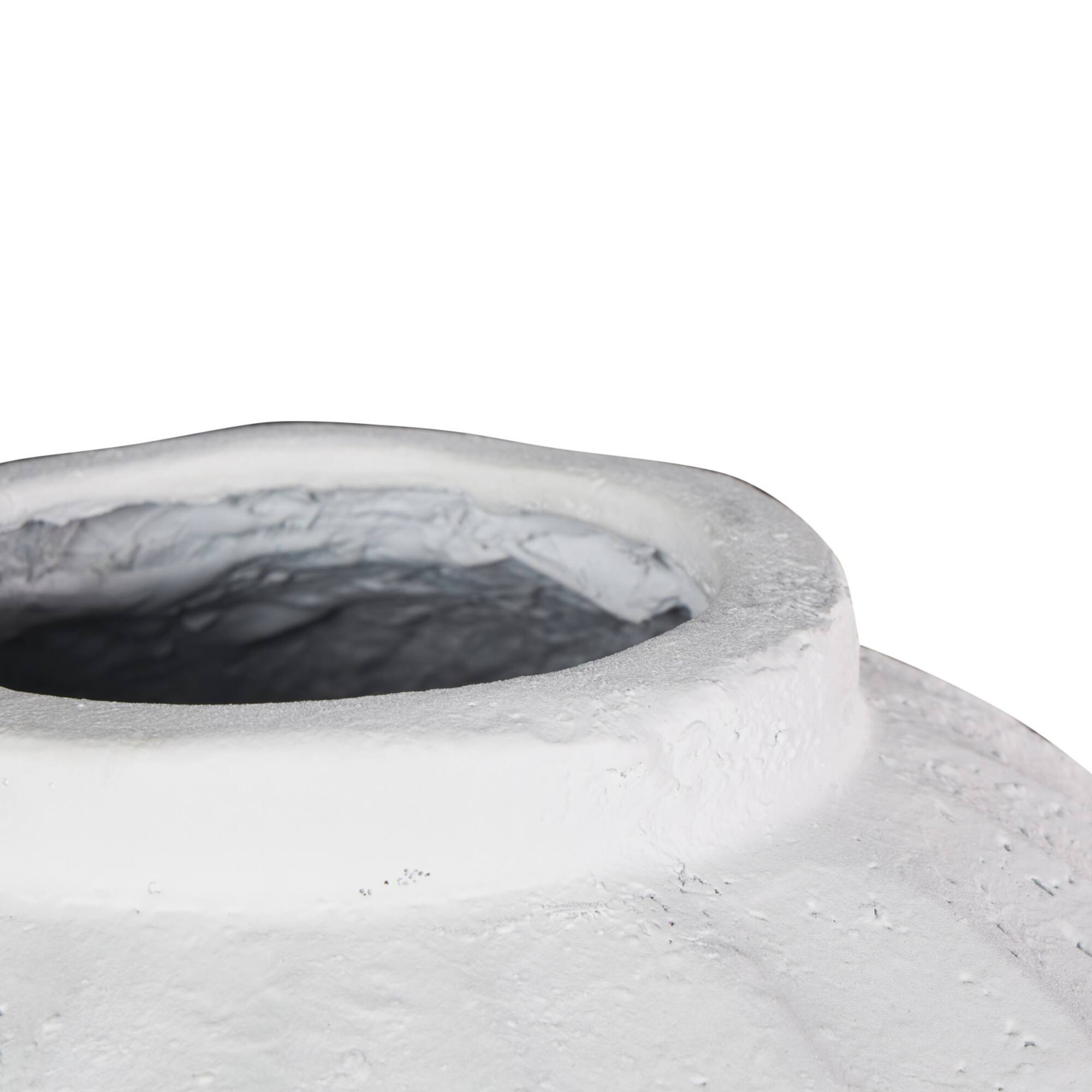 17.75" White Wide Magnesium Oxide Vase with Carved Grooves